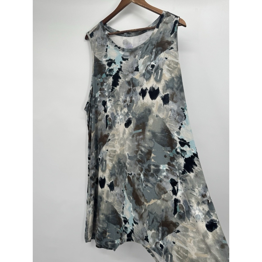 LOGO Layers By Lori Goldstein Tank Dress Handkerchief Hem Neutral watercolor - Picture 4 of 7
